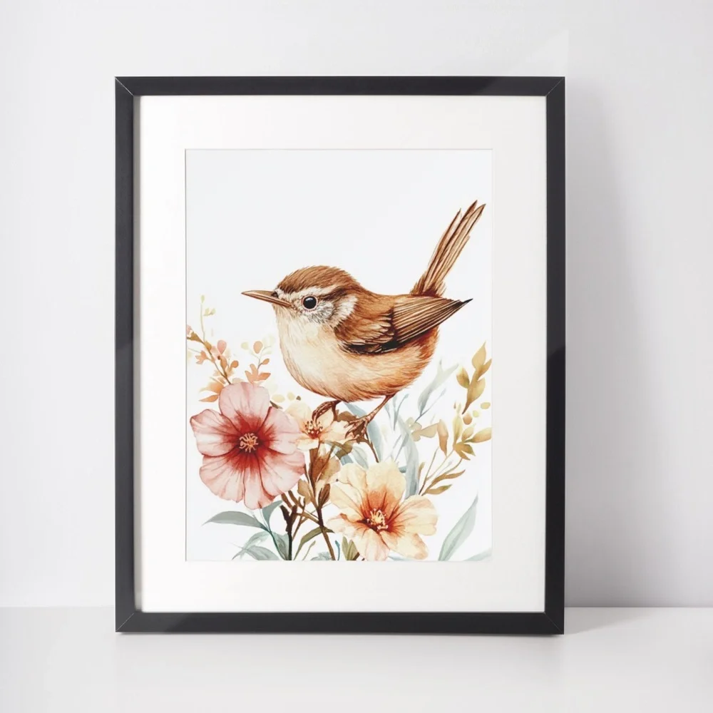 Watercolor Wren Bird Portrait Wall Art Illustration Print Poster Unframed - Picture 3 of 9